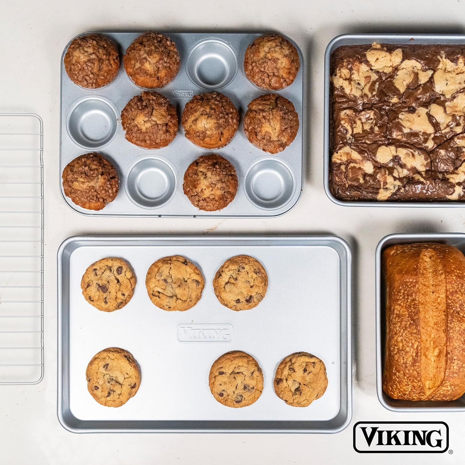 image:imageViking Premium 13Inch Nonstick Baking Sheet Pan Made without PFAS Heavy Gauge Aluminized Steel Cookie Sheet with Reinforced Iron Frame Oven Safe to 475F9 inch 13 inch