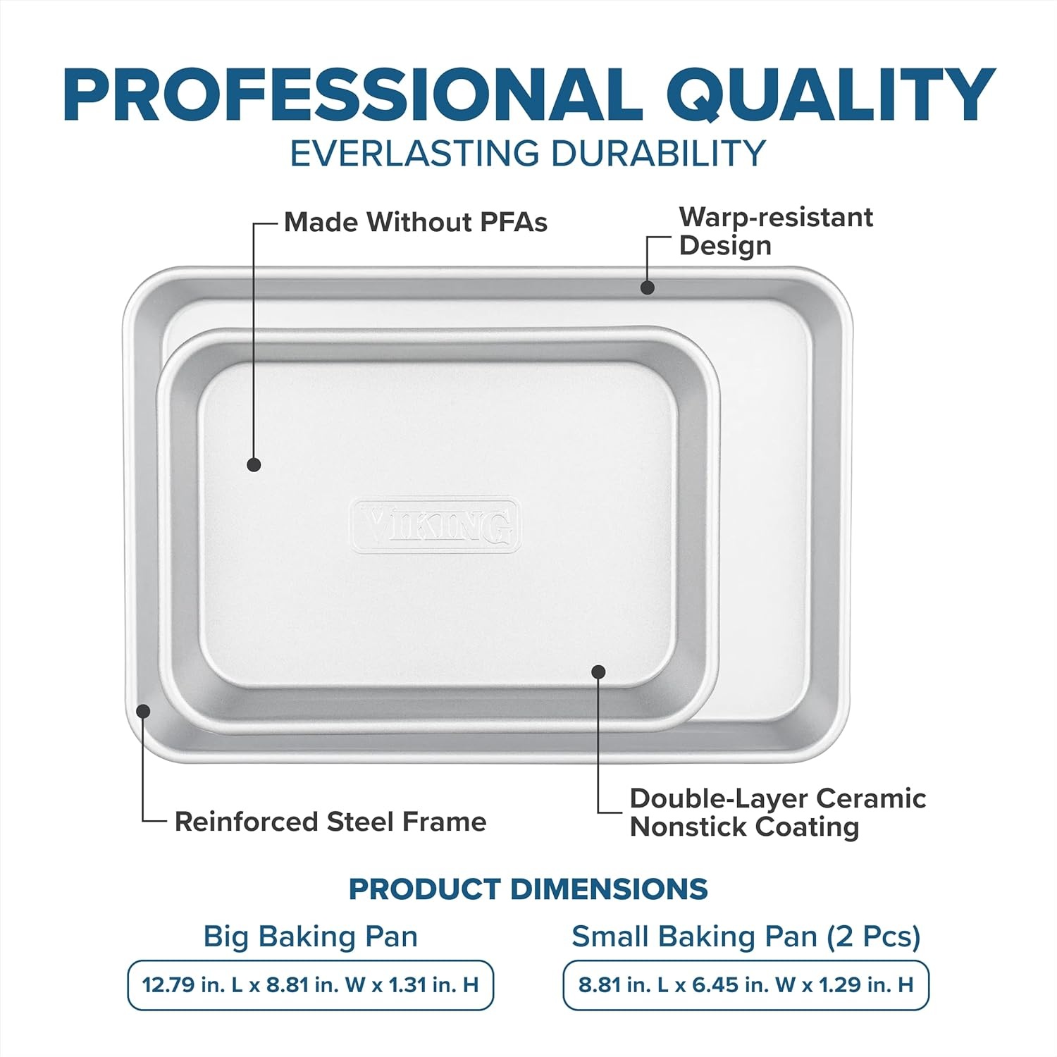 image:imageViking Premium 13Inch Nonstick Baking Sheet Pan Made without PFAS Heavy Gauge Aluminized Steel Cookie Sheet with Reinforced Iron Frame Oven Safe to 475F9 inch 13 inch