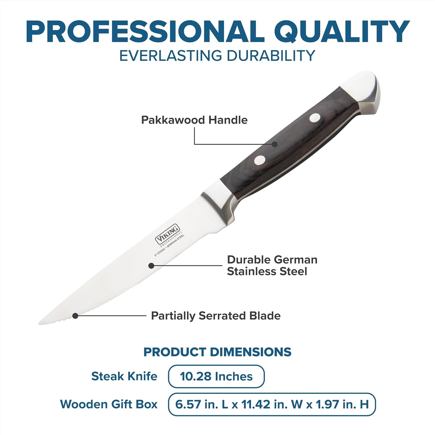 image:imageViking Steak Knife Set 6Piece German Stainless Steel Knives with Pakkawood Handles and Wooden Box Hand Wash Only RedBlack