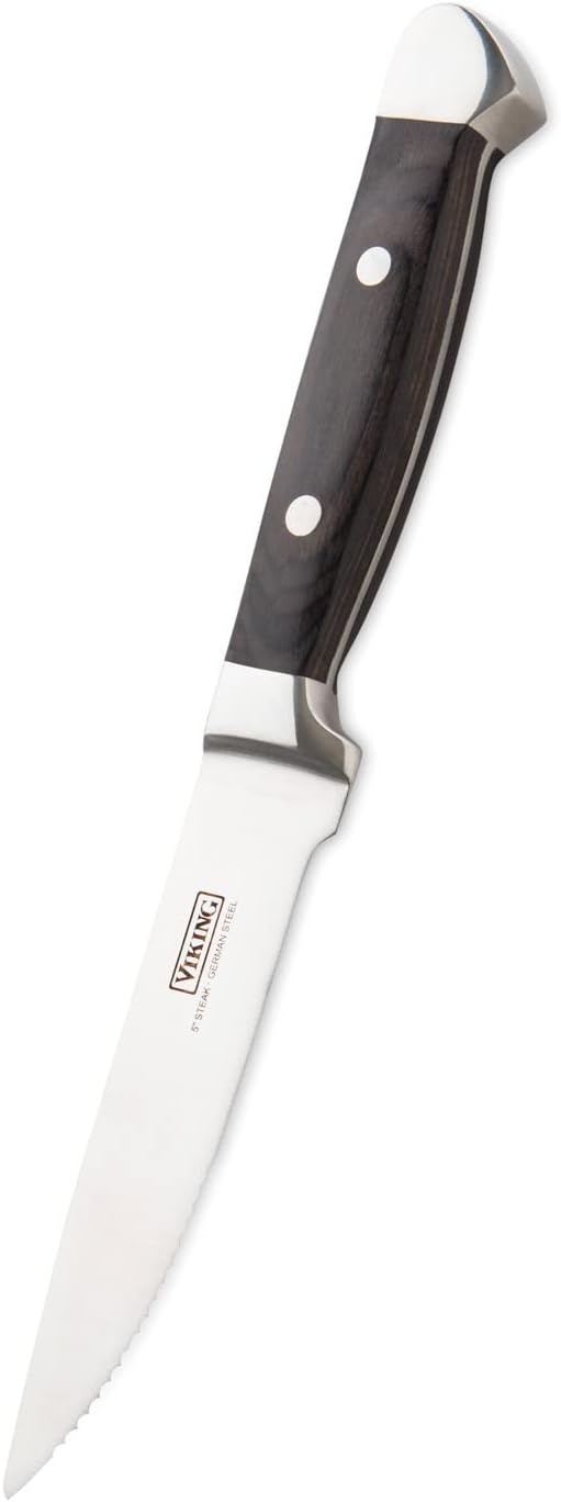 image:imageViking Steak Knife Set 6Piece German Stainless Steel Knives with Pakkawood Handles and Wooden Box Hand Wash Only RedBlack