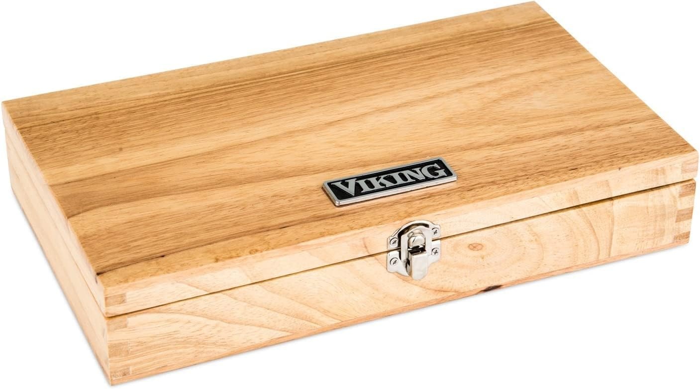 image:imageViking Steak Knife Set 6Piece German Stainless Steel Knives with Pakkawood Handles and Wooden Box Hand Wash Only RedBlack