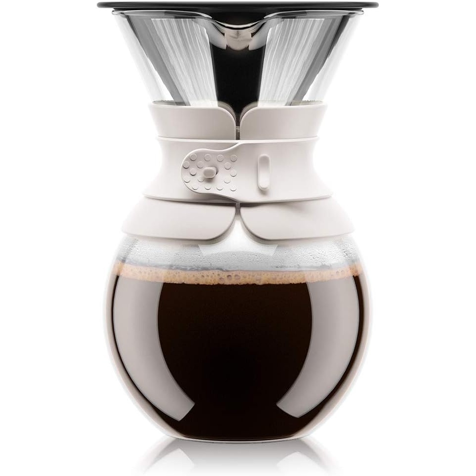 image:imageBodum 34oz Pour Over Coffee Maker HighHeat Borosilicate Glass with Reusable Stainless Steel Filter and Double Wall Cork Grip Made in PortugalWhite