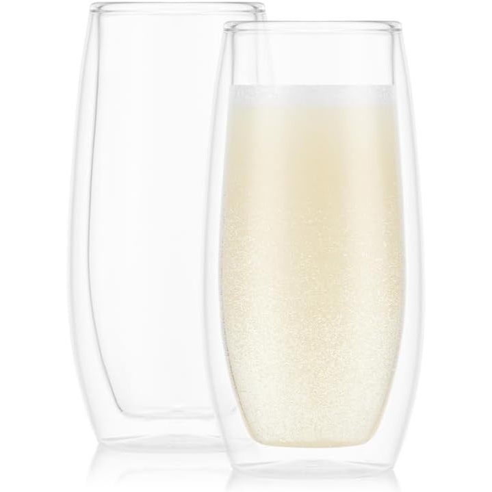 image:imageBodum Skal Champagne Glass Double Wall HighHeat Borosilicate Glass Set of 2Clear