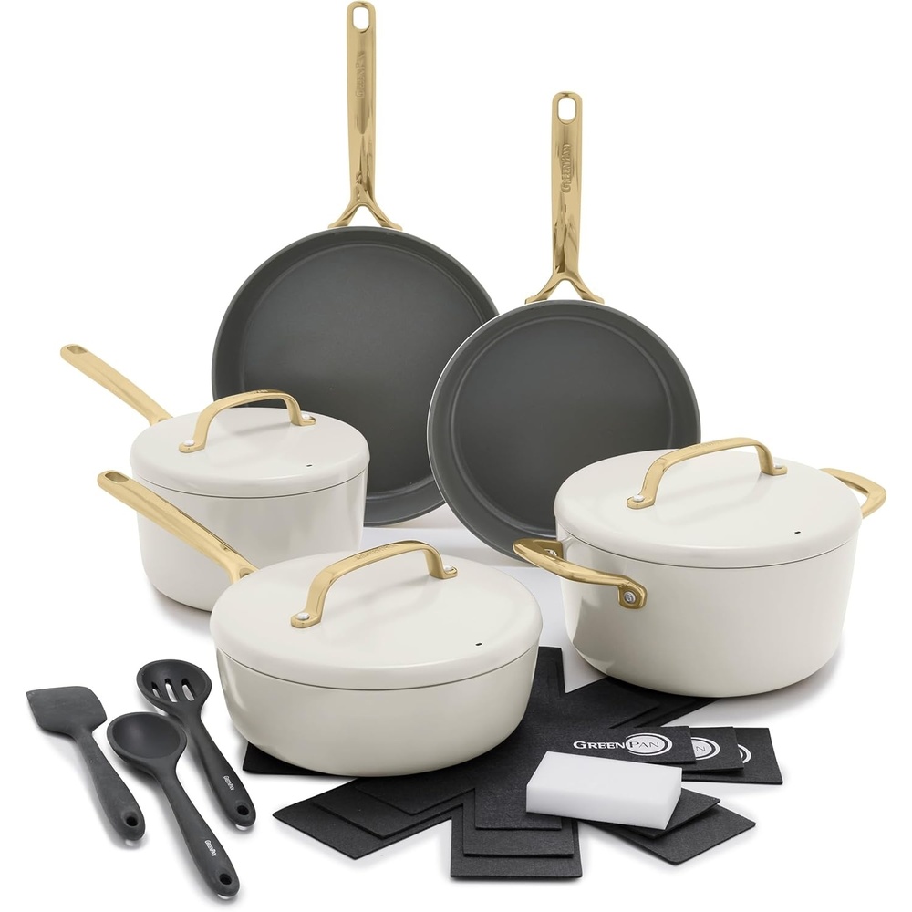 image:imageGreenPan GP5 Hard Anodized Healthy Ceramic Nonstick 14 Piece Cookware Pots and Pans SetHeavy Gauge Scratch ResistantStayFlat Surface Induction Mirror Finish HandleOven SafePFASFree BlueClay