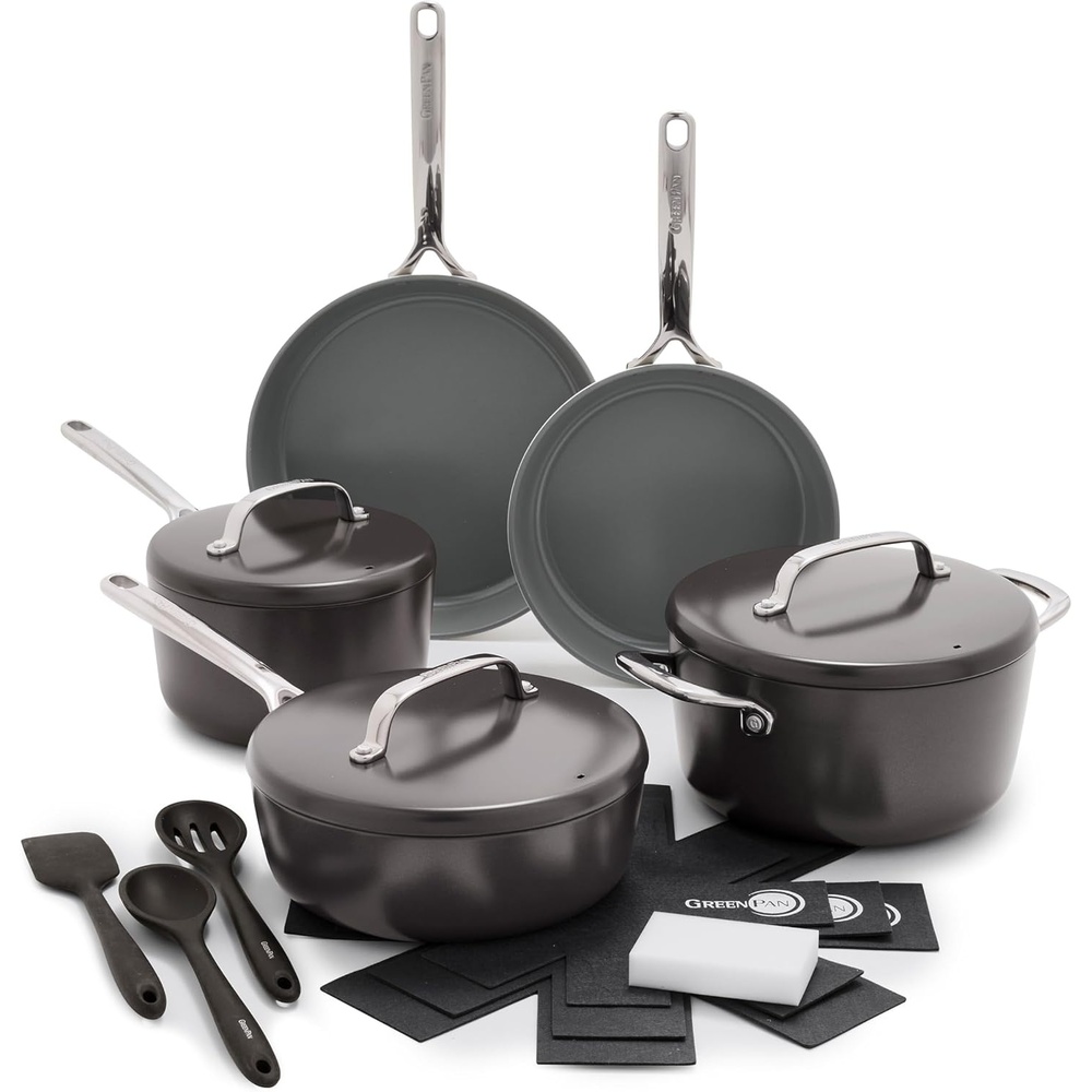 image:imageGreenPan GP5 Hard Anodized Healthy Ceramic Nonstick 14 Piece Cookware Pots and Pans SetHeavy Gauge Scratch ResistantStayFlat Surface Induction Mirror Finish HandleOven SafePFASFree BlueCocoa