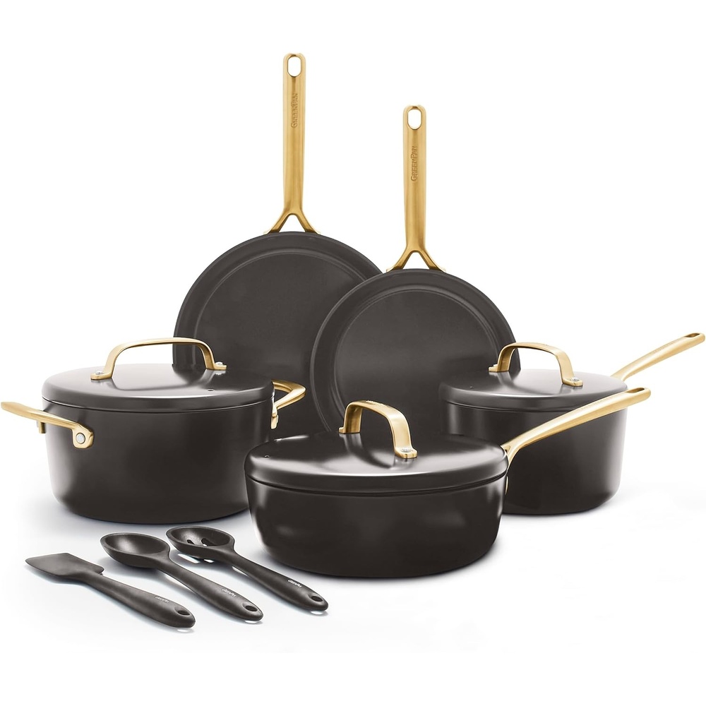 image:imageGreenPan GP5 Hard Anodized Healthy Ceramic Nonstick 14 Piece Cookware Pots and Pans SetHeavy Gauge Scratch ResistantStayFlat Surface Induction Mirror Finish HandleOven SafePFASFree BlueBlack