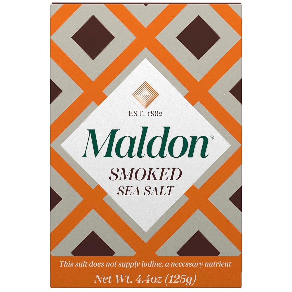 image:imageMaldon  Smoked Sea Salt Flakes 44 oz 125 g  Unique Pyramid Shaped Salt Flakes  Gently Smoked Over Oak  Perfect for a Wide Range of Dishes HandHarvested for Four Generations44 Ounce Pack of 1