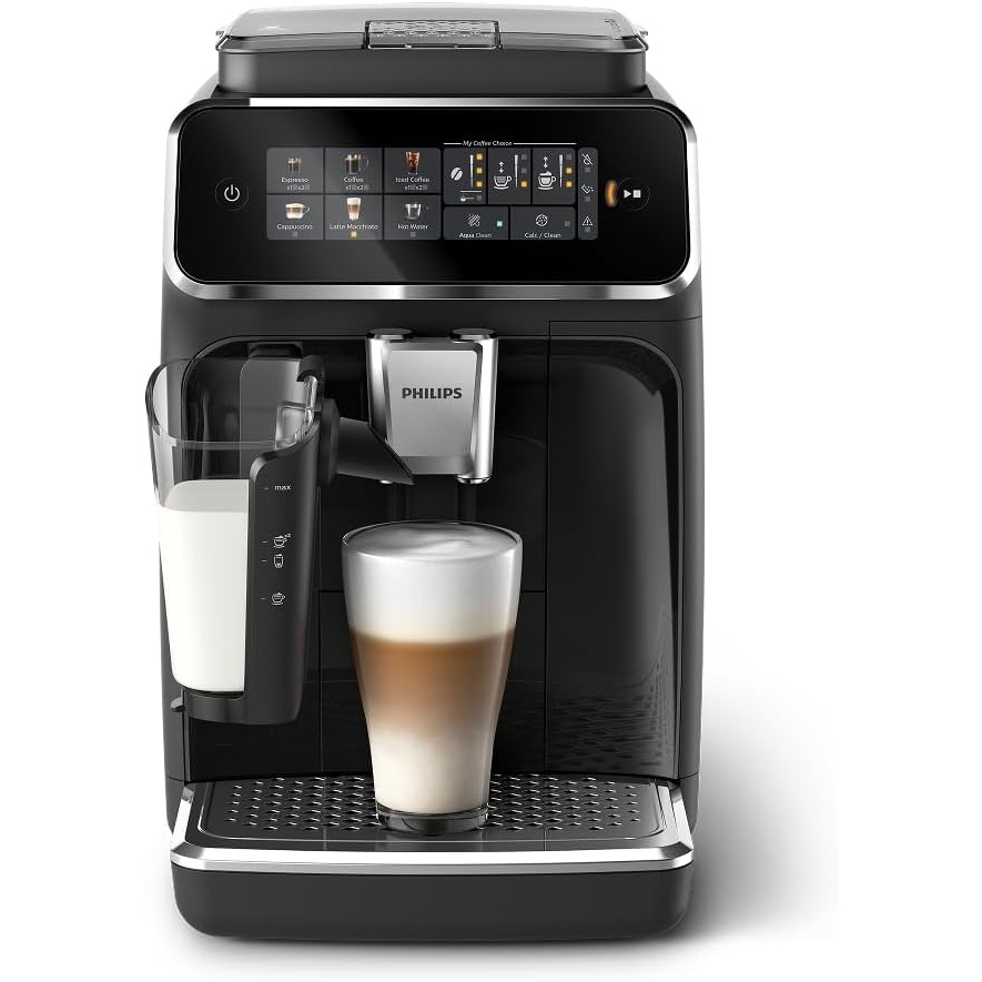image:imagePhilips 3300 Series Fully Automatic Espresso Machine with integrated milk frother and grinder 5 Hot amp Iced Coffee PreSets 40 Quieter SilentBrew 15Bar Pressure Glossy Black EP332690 12Step Ceramic Grinder Classic Milk Frother 5 OneTouch Drinks Incl Iced Coffee Silentbrew 15 BarGlossy Black Ep 3341 50
