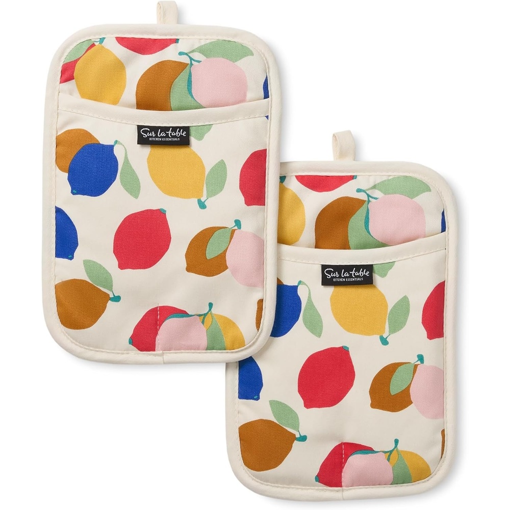 image:imageSUR LA Table Kitchen Essentials Fresh Blueberries Fruit Potholder 2Pack Set Heat Resistant 100 Cotton Flexible NonSlip Silicone Grip BlueWhite 7x10YellowBlueIvory