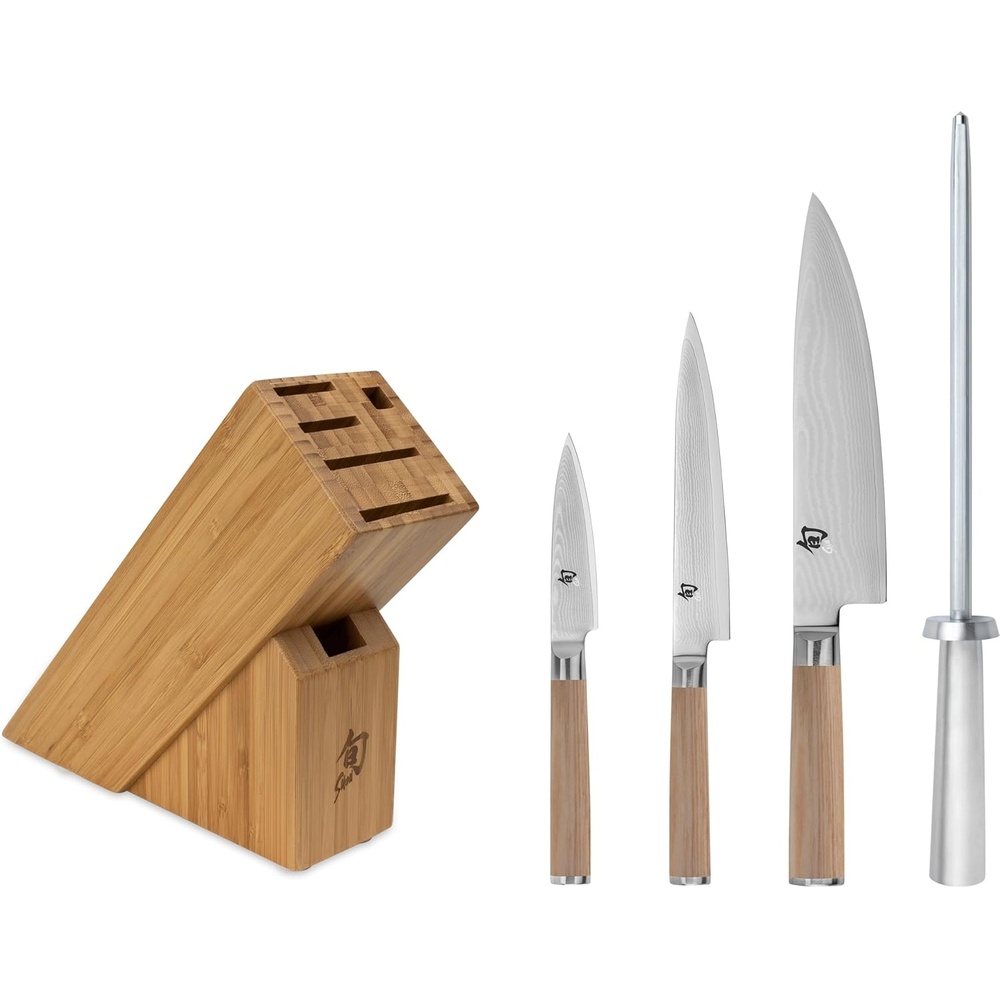 image:imageShun Classic Blonde 5 Piece Starter Block Set Includes 8 Chef 35 Paring amp 6 Utility Knives Handcrafted Japanese Knife Block Set Damascus Stainless Steel Cladding Pakkawood HandleBlonde