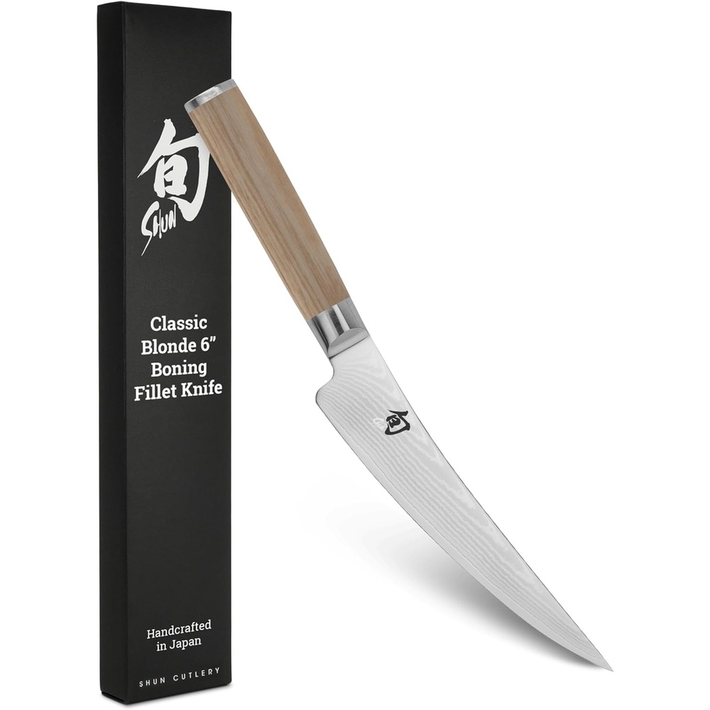image:imageShun Classic Blonde 6 Boning amp Fillet Knife Handcrafted Japanese Curved Knife Meat amp Fish Tool VGMAX Core Damascus Stainless Steel Cladding Pakkawood HandleBlonde