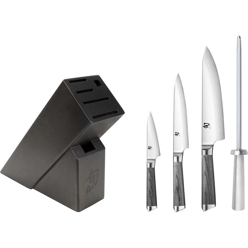 image:imageShun Kagerou 5 Piece Block Set Includes 8 Chefs 4 Paring 6 Utility Knife amp Honing Steel VG10 amp VG2 Dual Core with 420J Steel Upper Pakkawood Handle