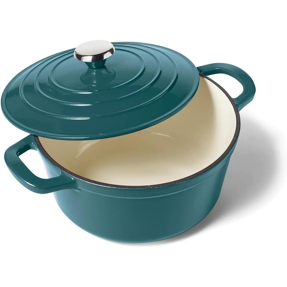 image:imageSur La Table 5Qt Enameled Cast Iron Dutch Oven  With Lid for Braising Baking amp Deep Frying Induction Compatible Oven to 500F MoistureRetaining Design for Flavorful Results Dark Teal