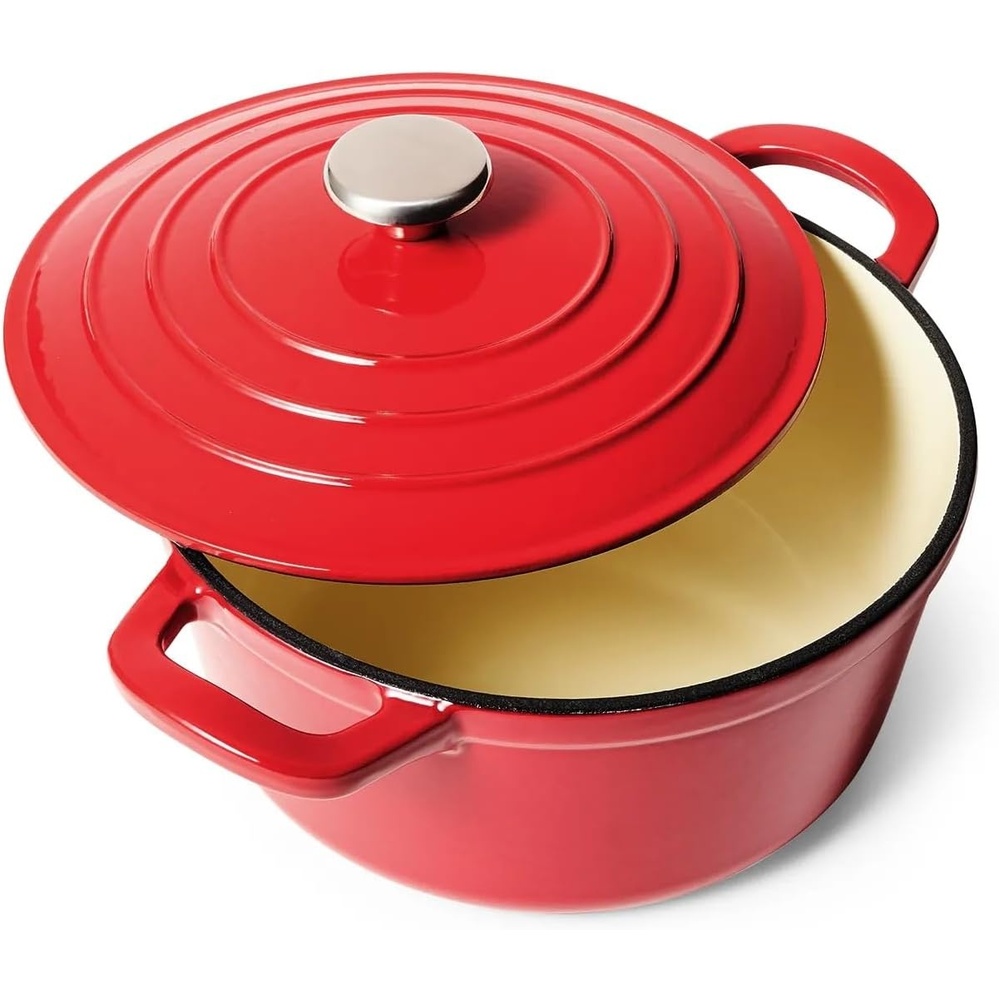 image:imageSur La Table 5Qt Enameled Cast Iron Dutch Oven With Lid for Braising Baking amp Deep Frying Induction Compatible Oven to 500F MoistureRetaining Design for Flavorful Results Red