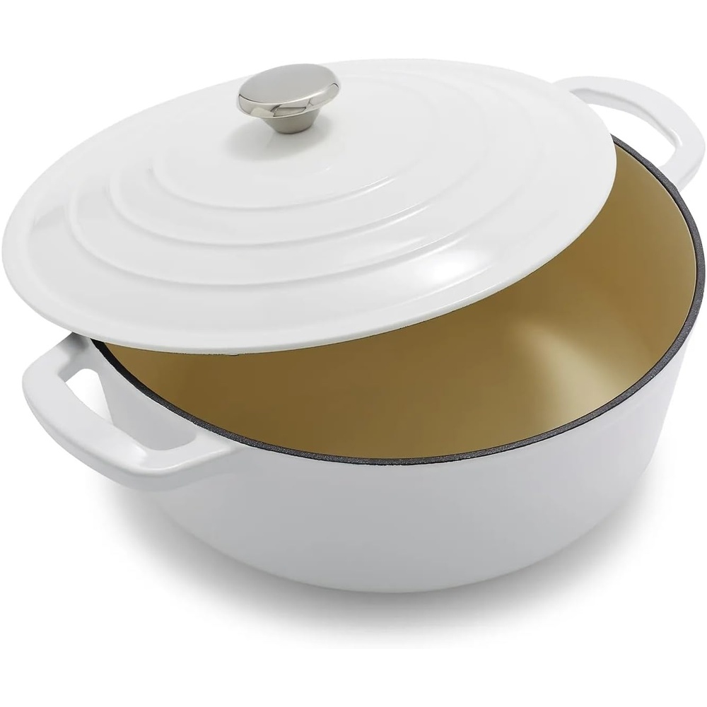 image:imageSur La Table 7Qt Enameled Cast Iron Dutch Oven With Lid for Braising Baking amp Deep Frying Induction Compatible Oven to 500F Seals in Moisture for Flavorful Results BlueWhite