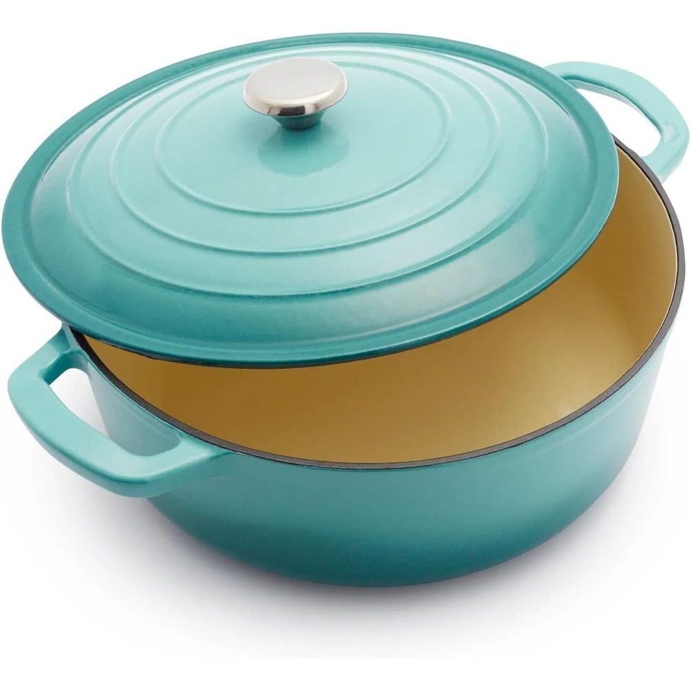 image:imageSur La Table 7Qt Enameled Cast Iron Dutch Oven  With Lid for Braising Baking amp Deep Frying Induction Compatible Oven to 500F Seals in Moisture for Flavorful Results BlueLight Blue