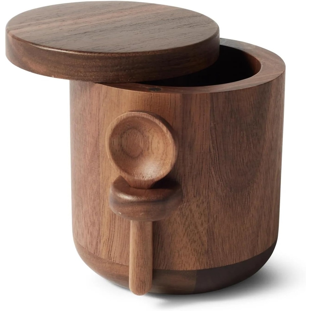 image:imageSur La Table American Black Walnut Salt Keeper  Stylish Countertop Storage for Everyday Cooking