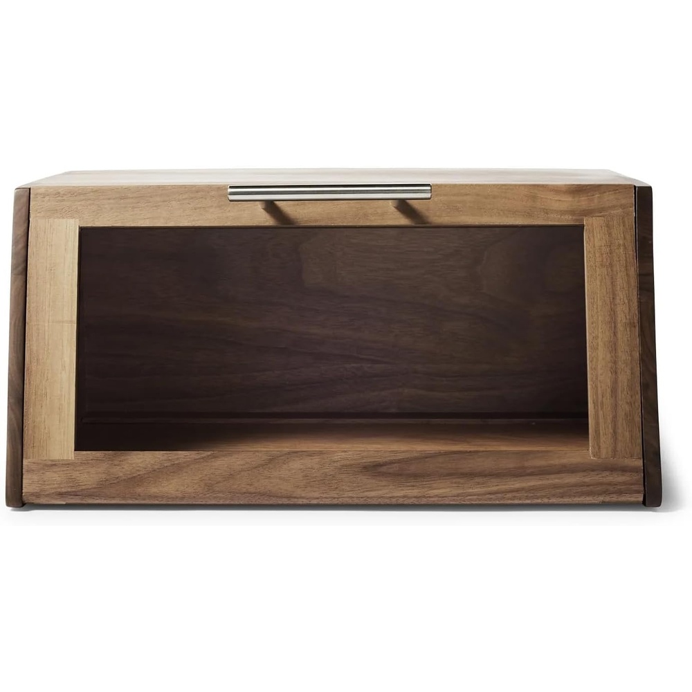 image:imageSur La Table Black Walnut Bread Box Hardwood Countertop Bread Storage with Clear Lid amp Magnetic Closure for Freshness Holds Loaves Bagels Muffins amp Pastries 154 L x 10 W x 75 H