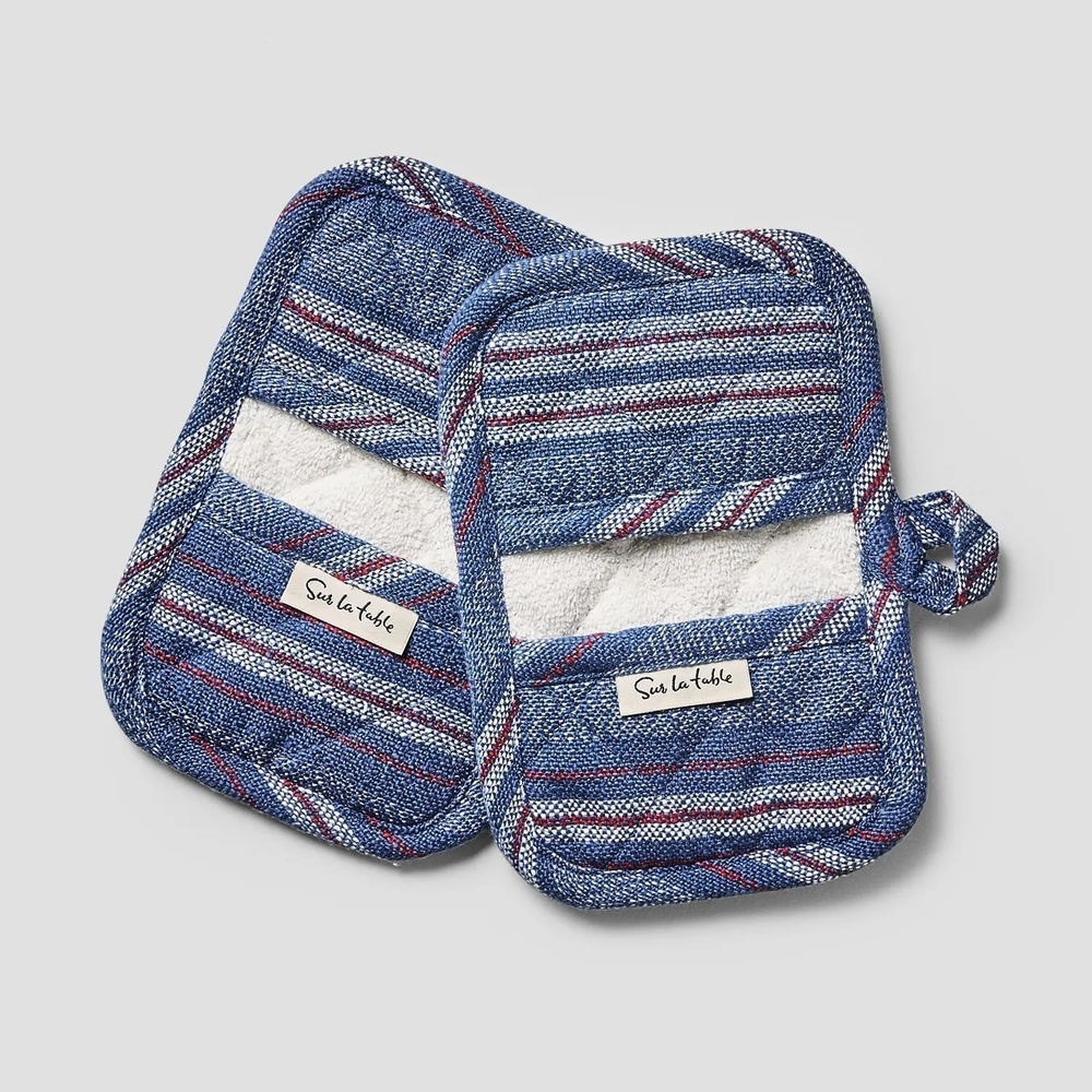 image:imageSur La Table Blue Stripe Mini Mitts Set of 2 Silicone and Cotton with Nonslip Grip for Hot Handles Set of 2
