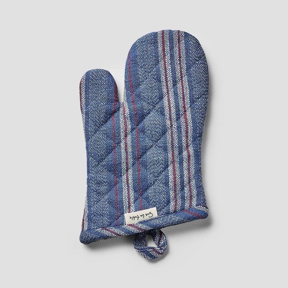 image:imageSur La Table Blue Stripe Oven Mitt Long HeatResistant Cotton Oven Mitt with Classic Blue Stripe for Oven and Stovetop Use