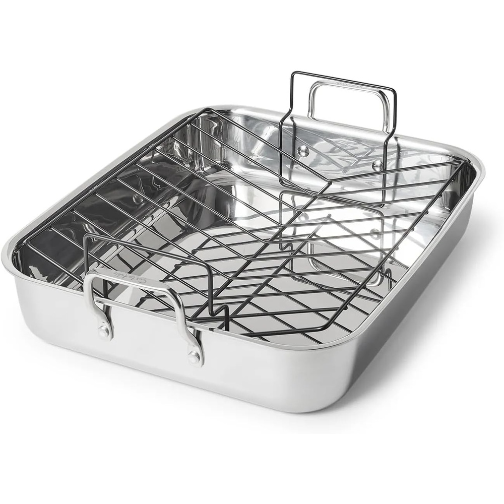 image:imageSur La Table Classic 3Ply Stainless Steel Roaster with Nonstick Rack 1575x13 Silver