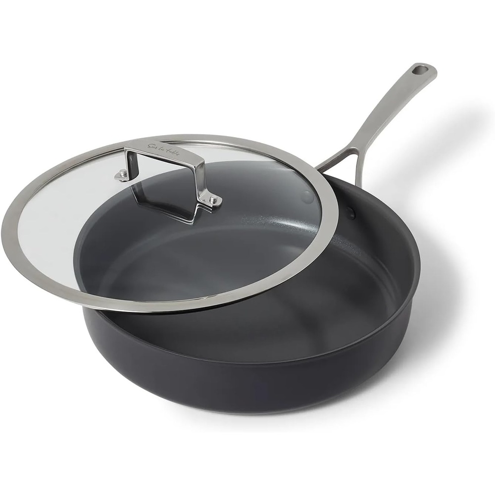 image:imageSur La Table Classic Hard Anodized Ceramic Nonstick Saut Pan 5 Qt PFOAFree Ceramic Coating with Straight Sides and Lid for FamilySize Sauting 5 Qt