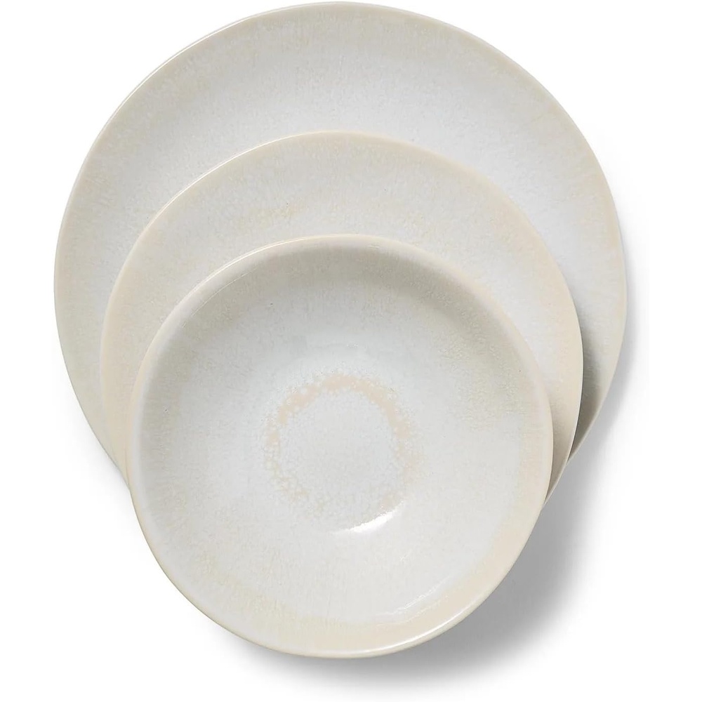 image:imageSur La Table Cloud Stoneware Dinnerware Set 12Piece Handcrafted Ceramic Collection Made in Portugal with Reactive Glaze Organic Design Dishwasher amp Microwave White
