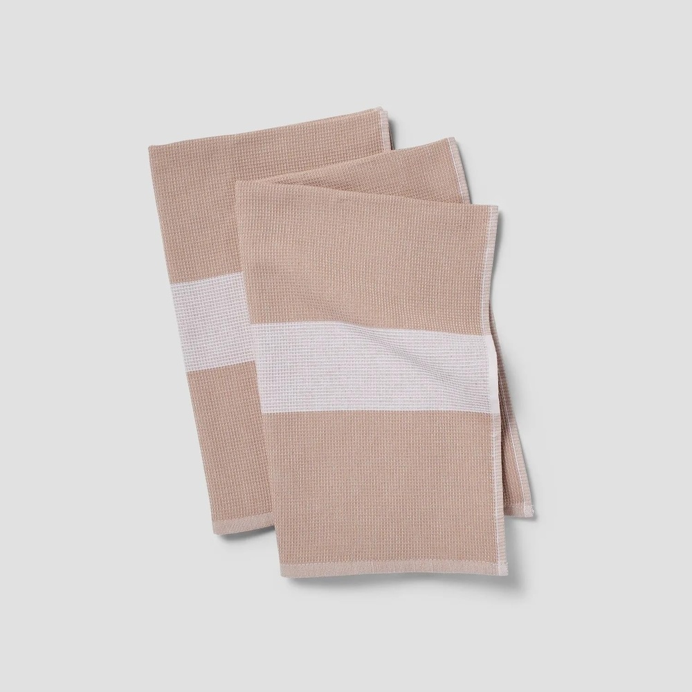 image:imageSur La Table Color Block Waffle Kitchen Towel 30 x 195 DualSided Cotton Dish Towel with QuickDrying Waffle Weave amp UltraAbsorbent Terrycloth Backing Pink