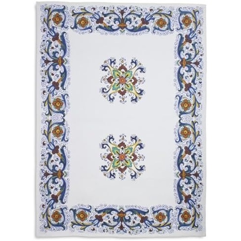 image:imageSur La Table DerutaStyle Linen Kitchen Towel ItalianInspired Linen Cotton Towel with HandPainted Style Deruta Ceramic Pattern