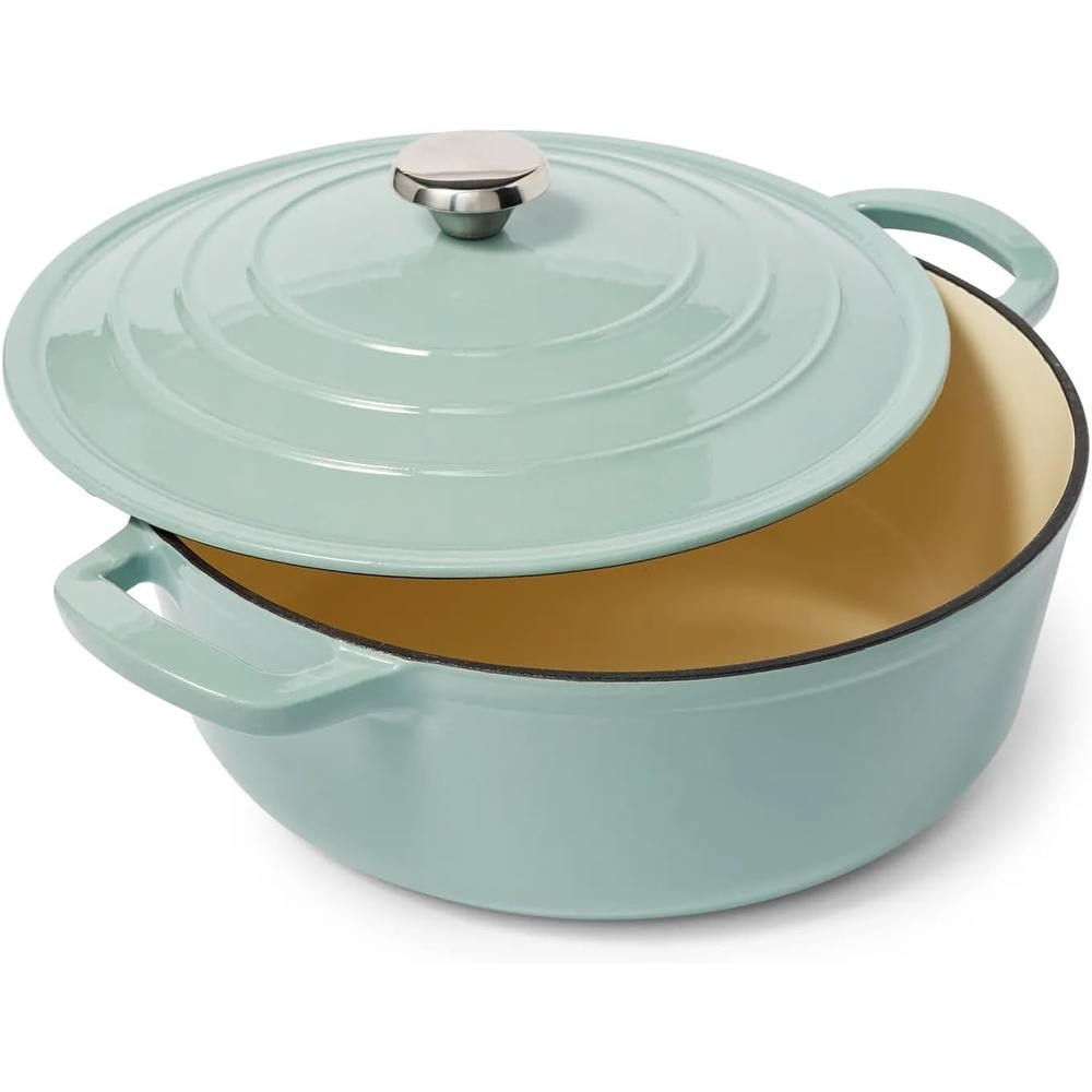 image:imageSur La Table Enameled Cast Iron Dutch Oven 7 Qt Large Oven and Broiler to 500 F for BigBatch Braising and Entertaining 7 QtLight Teal