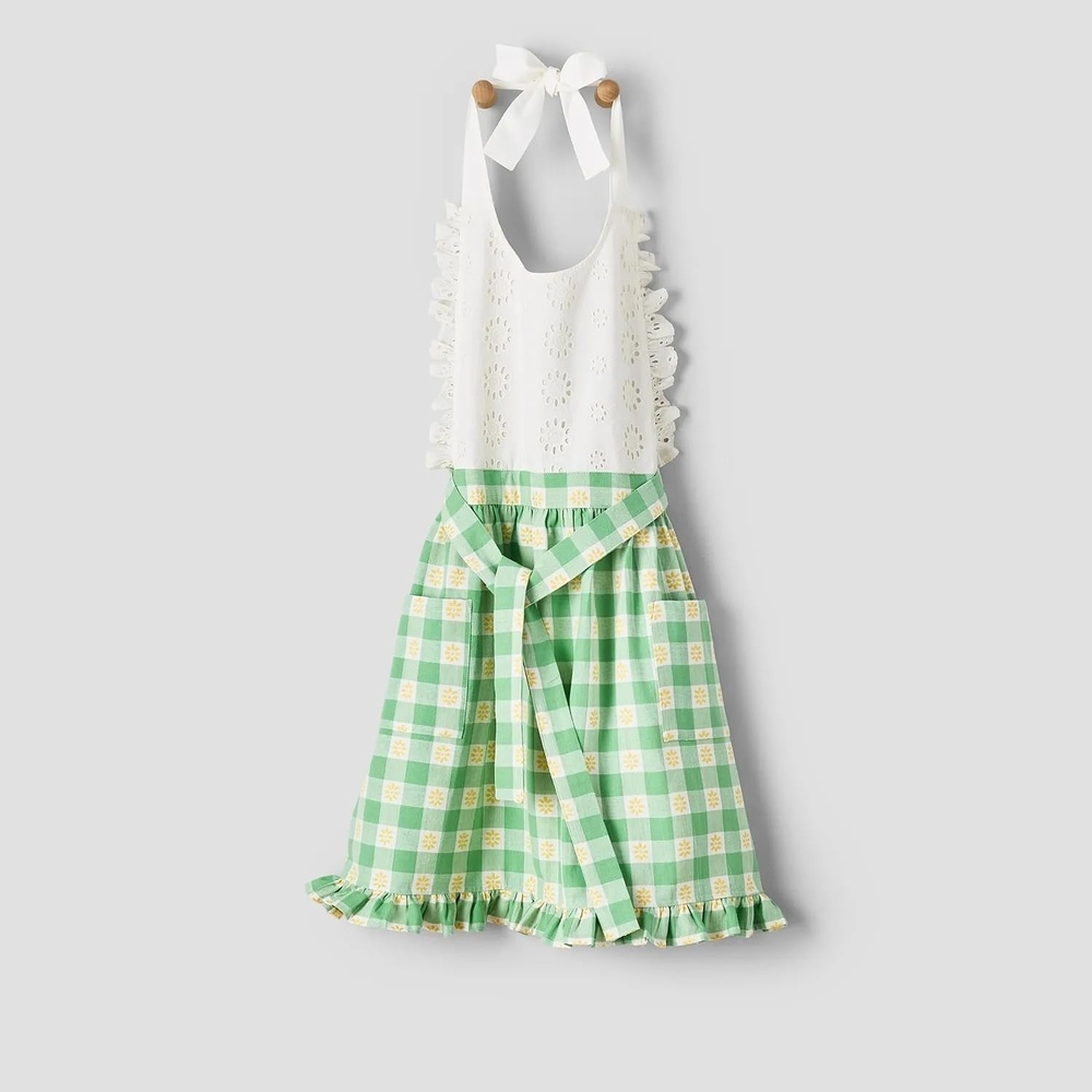 image:imageSur La Table Floral Gingham Apron Green