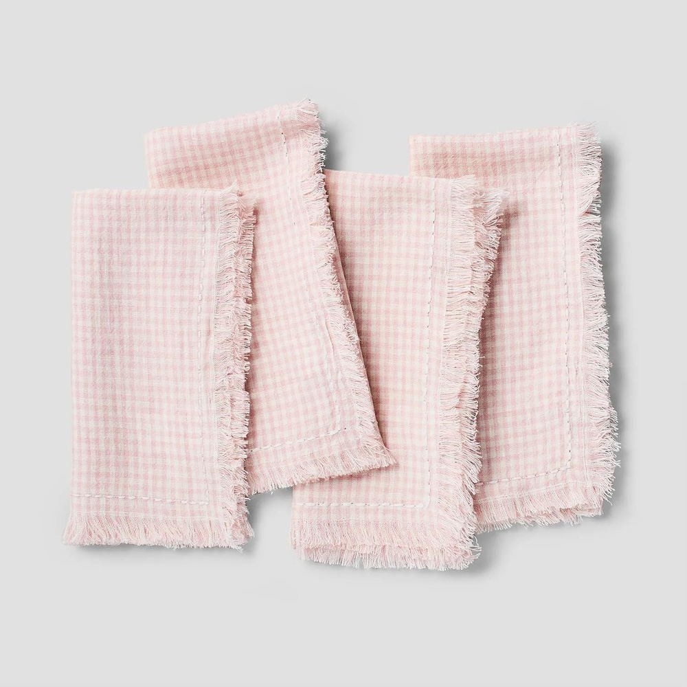 image:imageSur La Table Gingham Linen Napkins Set of 4 Pink