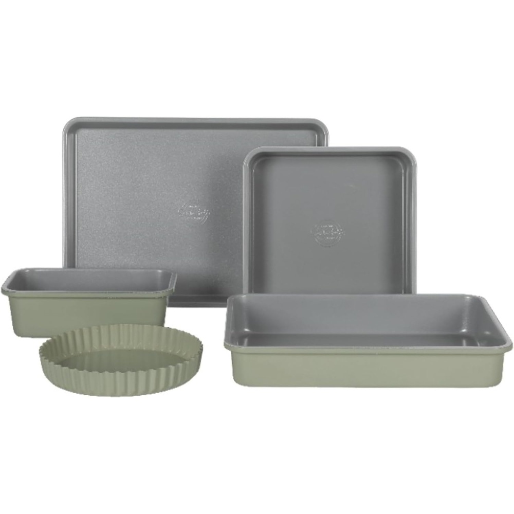 image:imageSur La Table Kitchen Essential Carbon Steel Baking Pans Bakeware Set WPremium PFOA PFAS PTFE Free Grey Non stick Linen White ExteriorJuniper Green