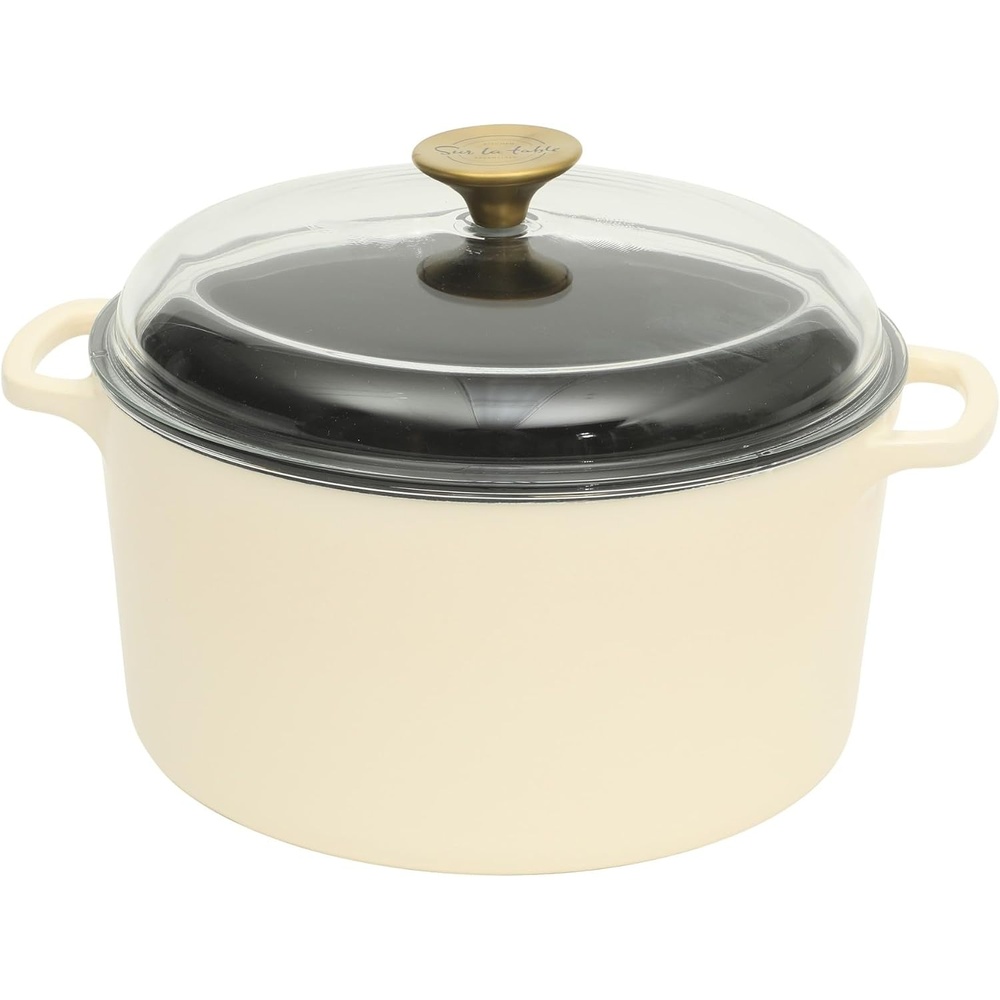 image:imageSur La Table Kitchen Essential Supper Club 5Quart EnamelCoated Cast Iron Dutch Oven Pot with Oven Safe Glass Lid OventoTable Cookware for Bread Soups Stews amp Braising  Juniper GreenEggshell White 5qt Dutch