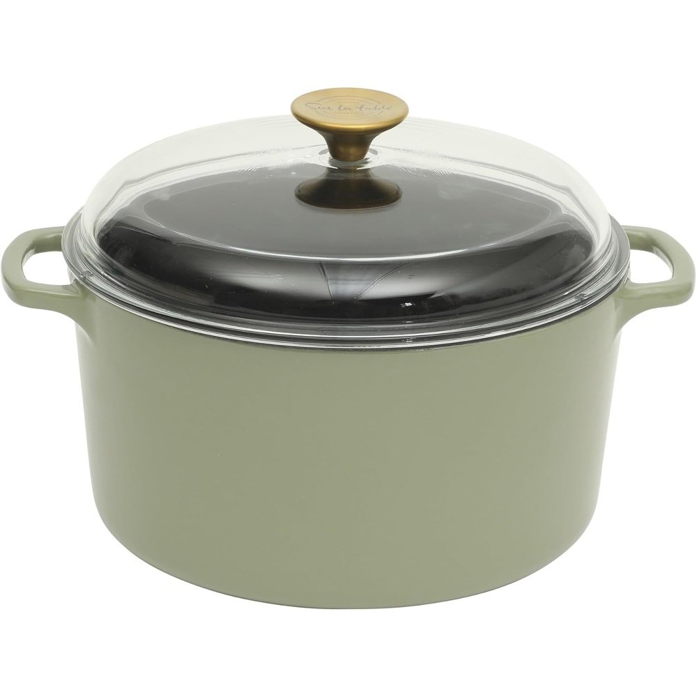 image:imageSur La Table Kitchen Essential Supper Club 5Quart EnamelCoated Cast Iron Dutch Oven Pot with Oven Safe Glass Lid OventoTable Cookware for Bread Soups Stews amp Braising Juniper GreenJuniper Green 5qt Dutch