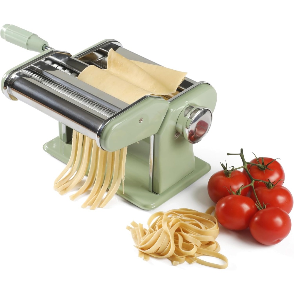 image:imageSur La Table Kitchen Essential Va Bene Manual Pasta Maker Machine Noodle Maker wRollers amp Cutters Spaghetti Fettuccini Lasagna or Dumpling Skin Stainless SteelJuniper Green
