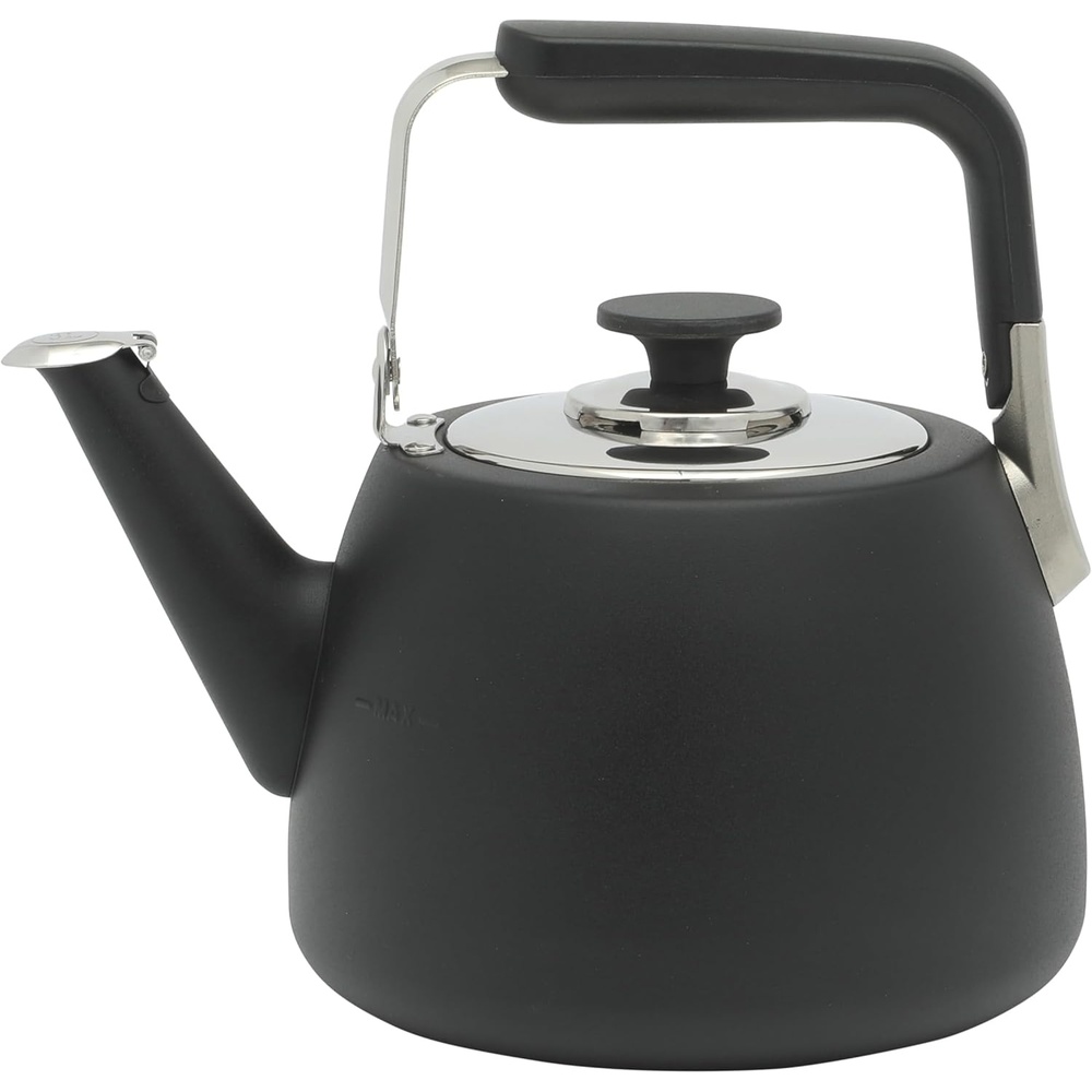 image:imageSur La Table Kitchen Essentials 19Quart Heavy Gauge Brushed Stainless Steel Whistling Tea Kettle Durable Stovetop KettleMatte Black