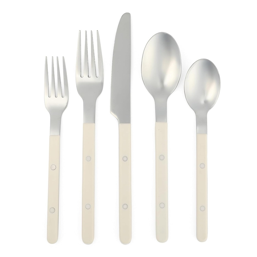 image:imageSur La Table Kitchen Essentials 20 Piece Flatware Silverware Set Stainless Steel Utensils Forks Spoons Knives LinenLinen