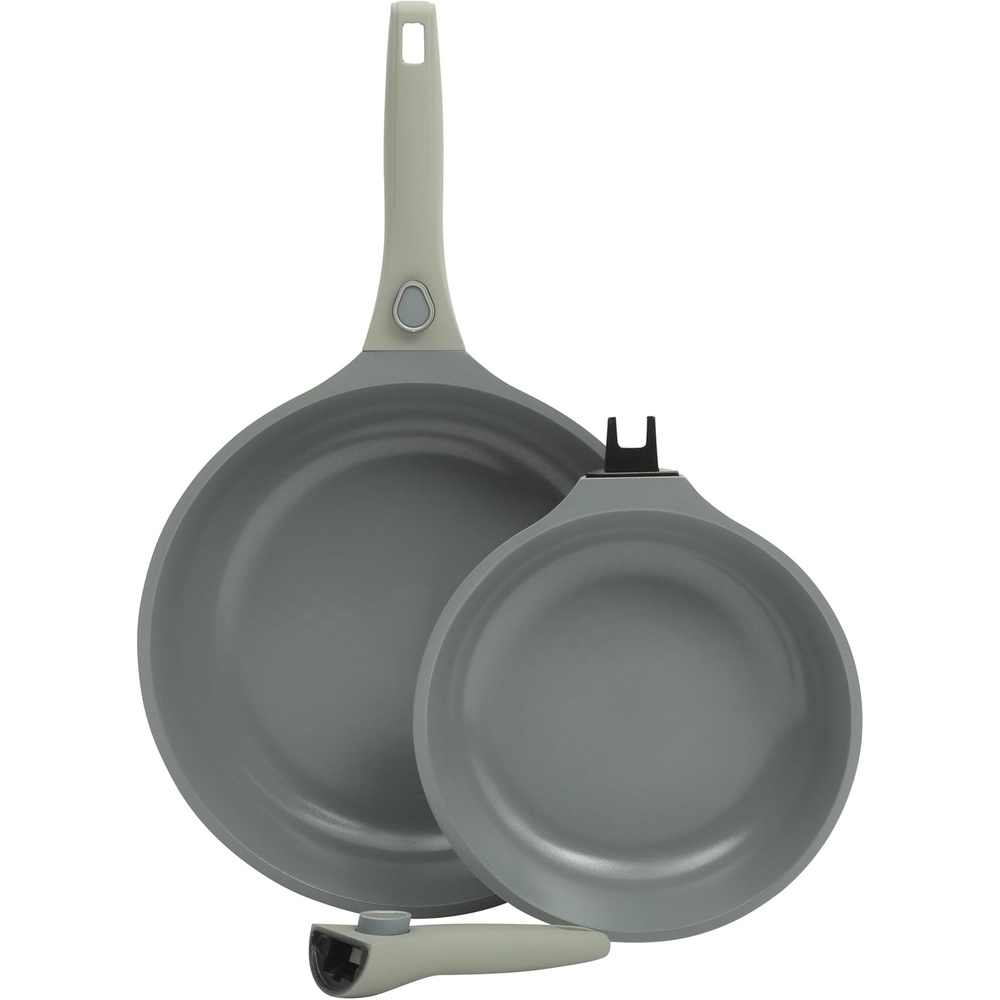 image:imageSur La Table Kitchen Essentials Craft Studio Cast Aluminum Detachable Handle 8 and 10 Inch Skillet Fry Pan Set wPFA Free Ceramic Non Stick Removable Handle Induction Safe Eggshell WhiteJuniper Green Fry Pan