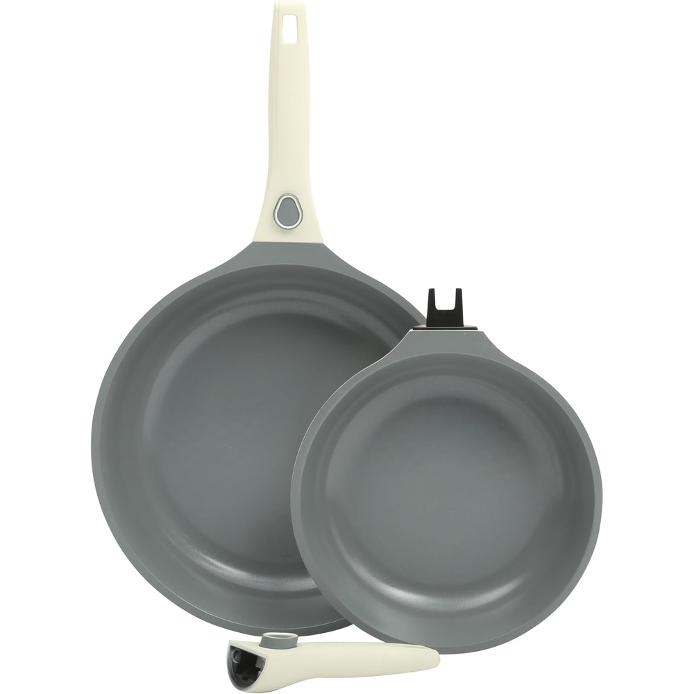 image:imageSur La Table Kitchen Essentials Craft Studio Cast Aluminum Detachable Handle 8 and 10 Inch Skillet Fry Pan Set wPFA Free Ceramic Non Stick Removable Handle Induction Safe Eggshell WhiteEggshell White Fry Pan