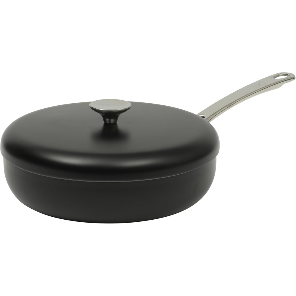 image:imageSur La Table Kitchen Essentials Potluck Porch 45 Quart Saut Pan Deep Frying Pan Skillet wLid Aluminum PFA Free Ceramic Cookware Chefs Pan Omelet Pan  Induction  BlackBlack