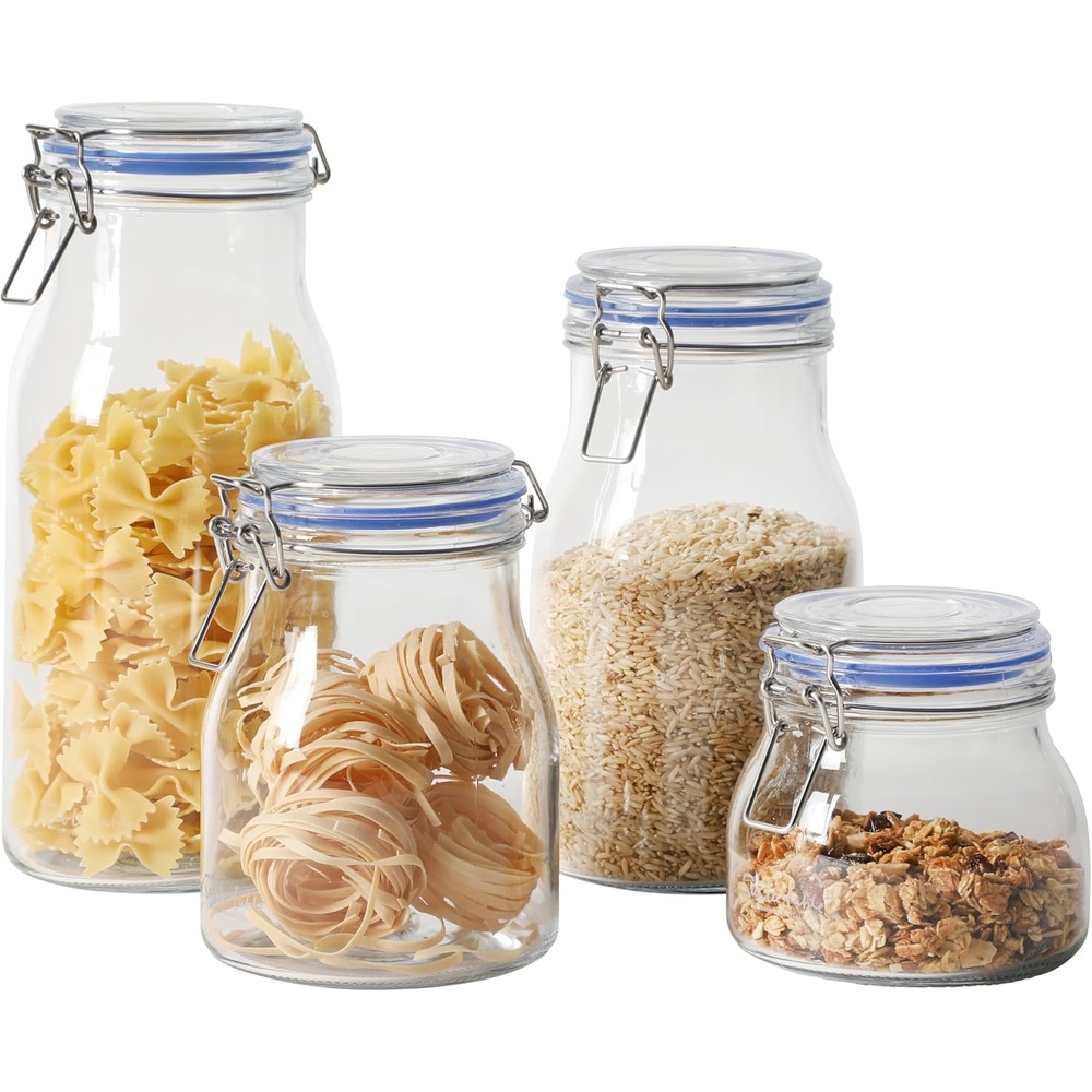 image:imageSur La Table Lyon Court 4Piece Glass Canister Set with Airtight Trigger Clamp Lids Clear 71 oz 54 oz 37 oz amp 225 oz Sizes Rubber Gasket Seal Dishwasher Safe Food Storage JarsSet of 4 71 oz 54 oz 37 oz 225 oz