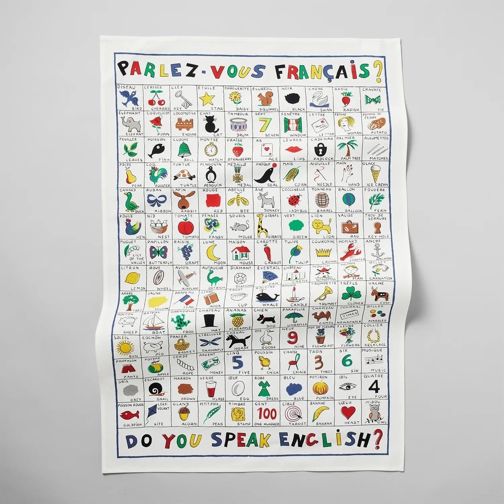 image:imageSur La Table Parlez Vous Franais Kitchen Towel Illustrated Cotton with French Vocabulary Design for Kitchen and Dining