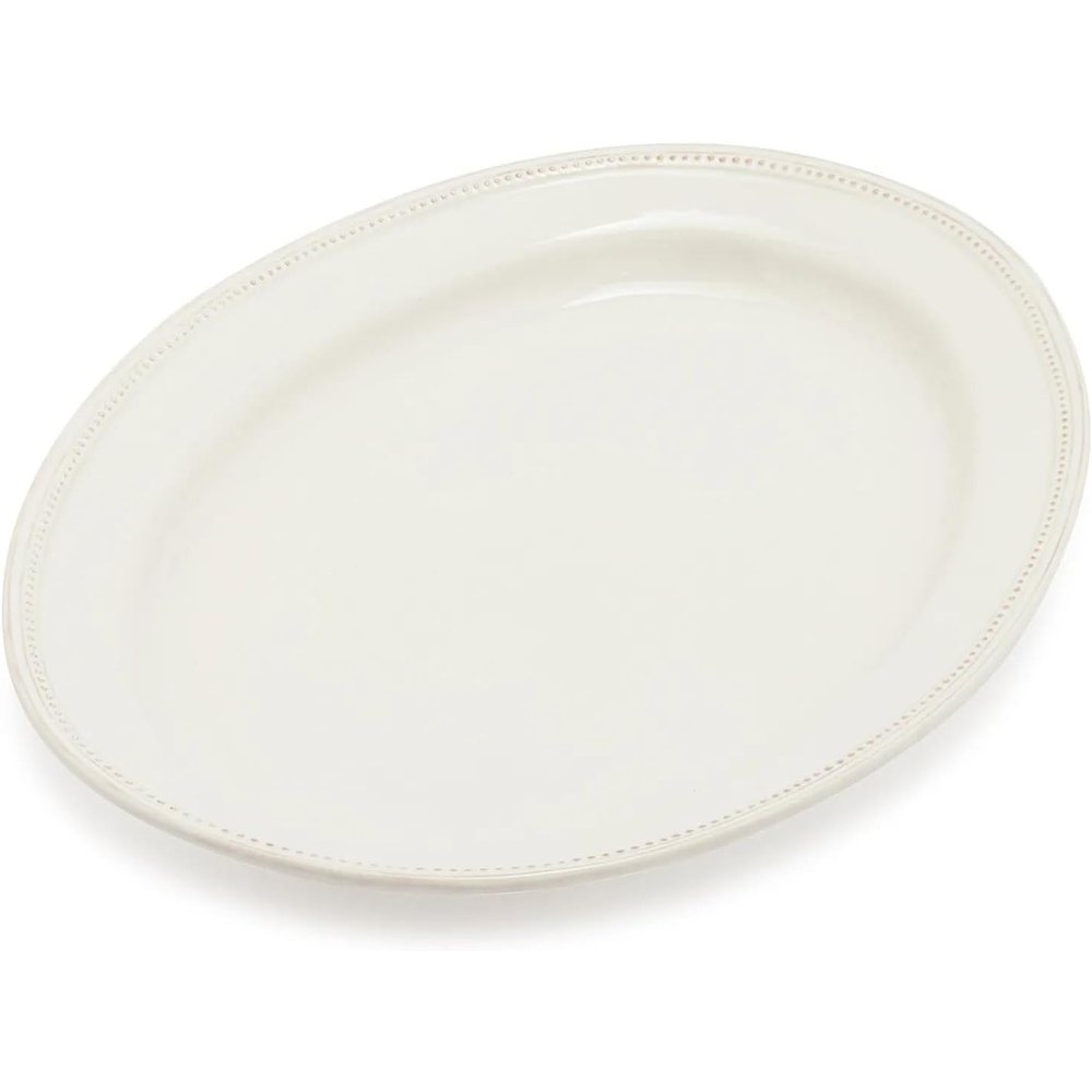 image:imageSur La Table Pearl Stoneware Serving Platter 1625 x 115 ChipResistant Tray with Raised Dot Border amp Distressed Edges VintageInspired Dinnerware Microwave amp DishwasherWhite