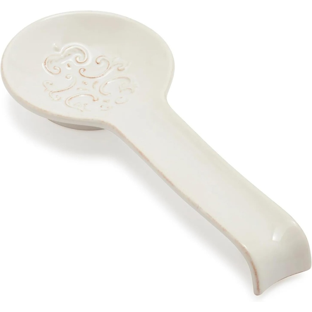 image:imageSur La Table Pearl Stoneware Spoon Rest Raised Dot Border Stoneware Utensil Rest for Counter and Stovetop Protection
