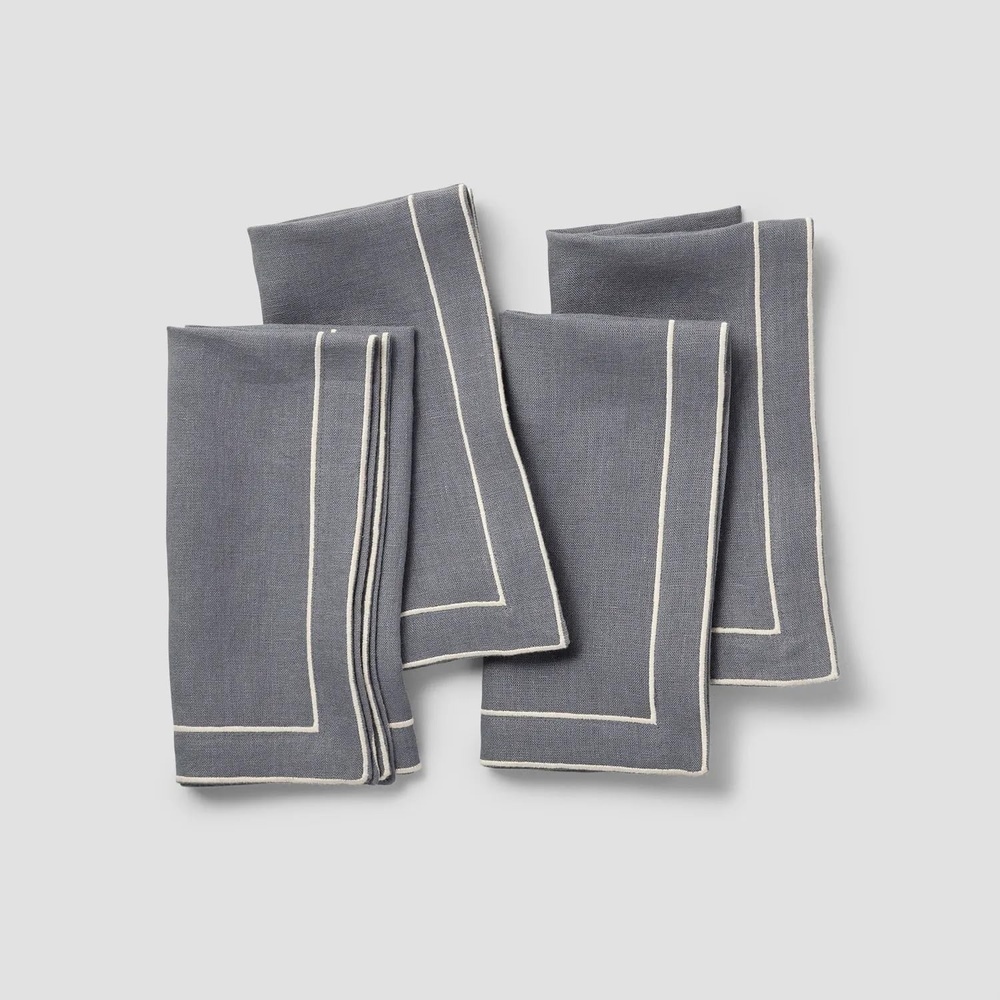 image:imageSur La Table Pencil Edge Linen Napkins Set of 4 Blue