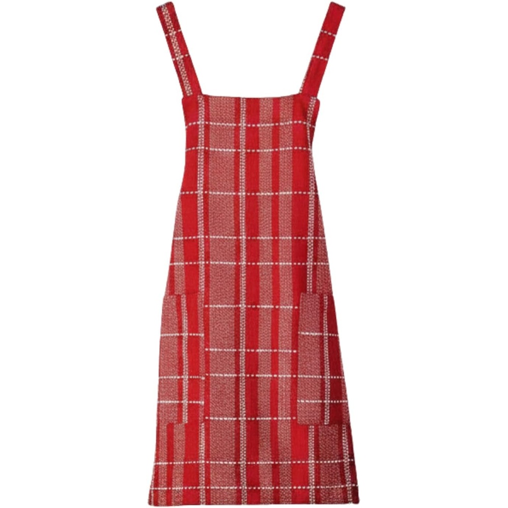 image:imageSur La Table Plaid Smock Apron Red FullCoverage Cotton Smock Apron with Classic Plaid Pattern Pockets and Tie Back