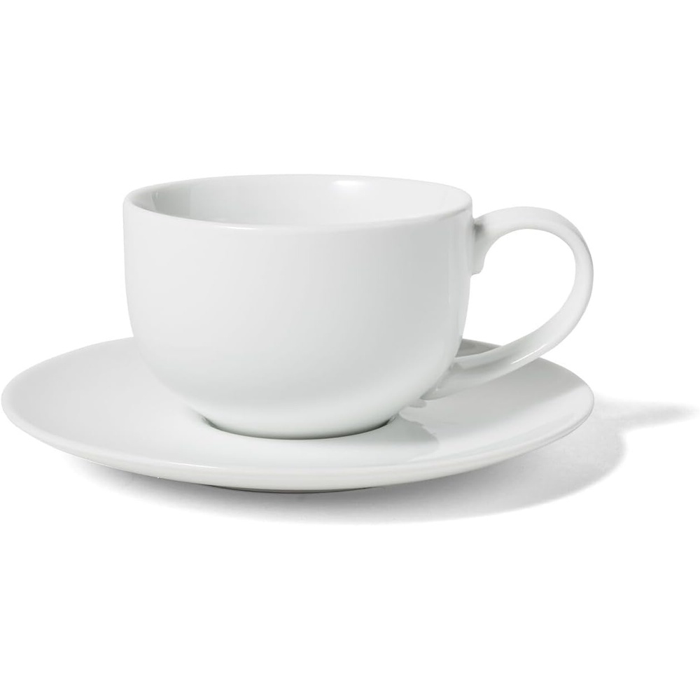 image:imageSur La Table Porcelain Espresso Cup and Saucer Set 8 oz Modern Coffee Demitasse with Sleek White Finish Durable CafStyle Drinkware Dishwasher and Microwave