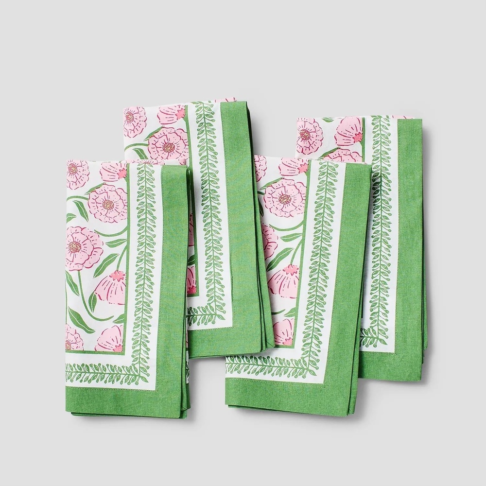 image:imageSur La Table Primrose Floral Napkins Set of 4 Green