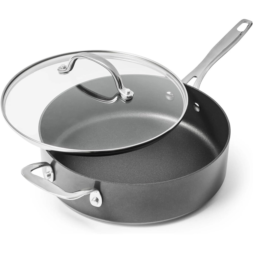 image:imageSur La Table Signature Hard Anodized Nonstick Saut Pan 4 Qt HardAnodized Nonstick with Straight Sides and Lid for FamilySize Sauting and Braising 4 Qt